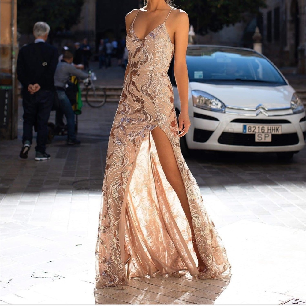 New with tags! Rose gold sequined gown.